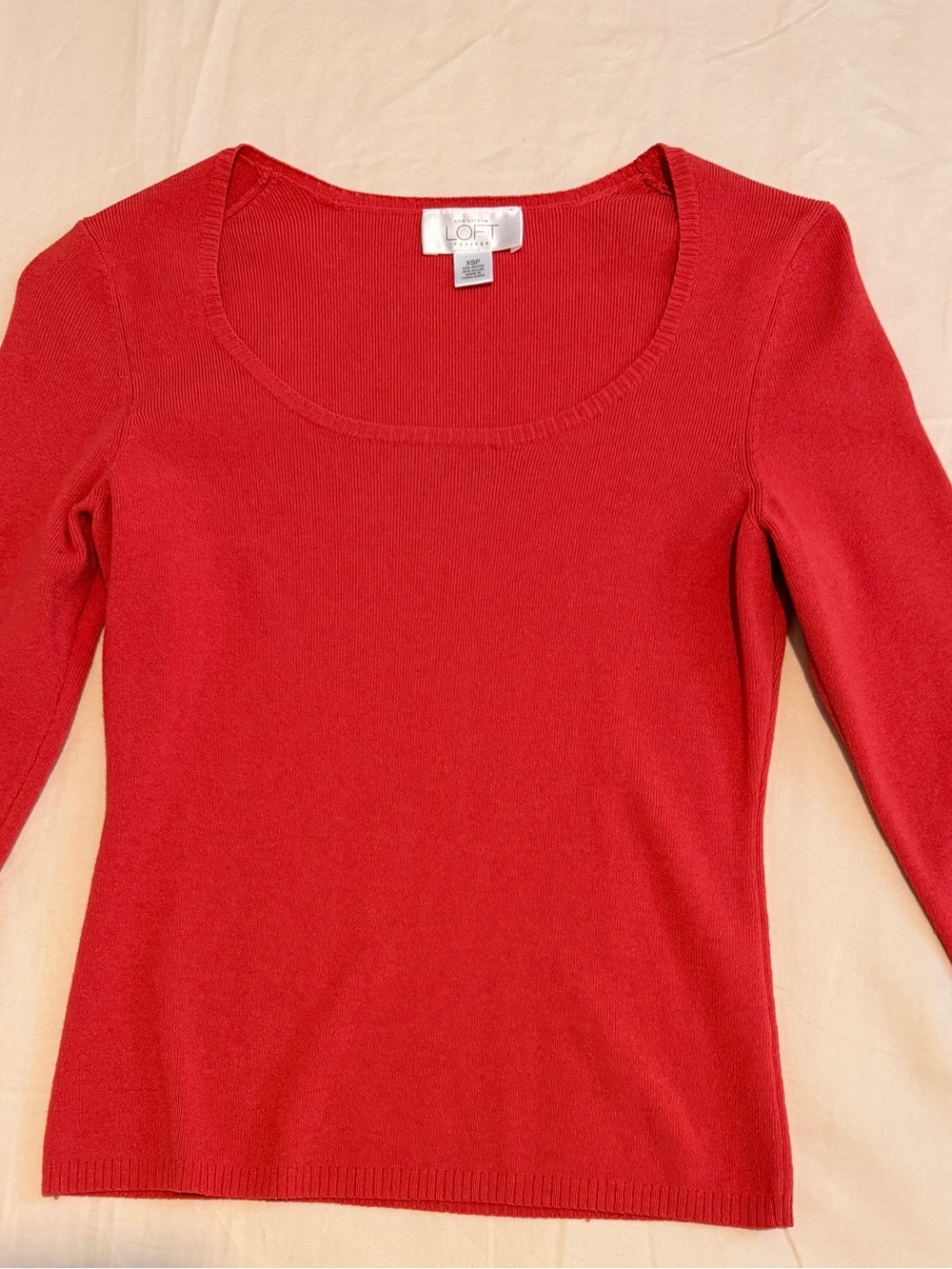 LOFT Red Scoop Neck Long Sleeve Top
